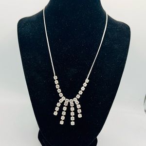Vintage rhinestone fringe silver tone necklace 18”